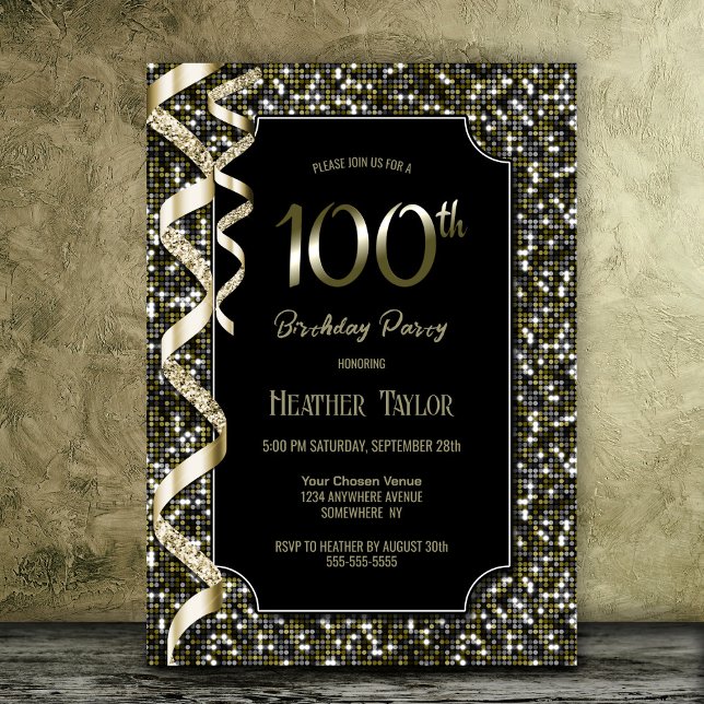 Invitación Fiesta de cumpleaños número 100 de Green Sequins (Subido por el creador)