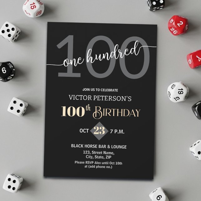 Invitación Fiesta de cumpleaños número 100 de hombres minimal (Subido por el creador)