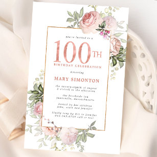 Invitación Fiesta de cumpleaños número 100 de la floral de or