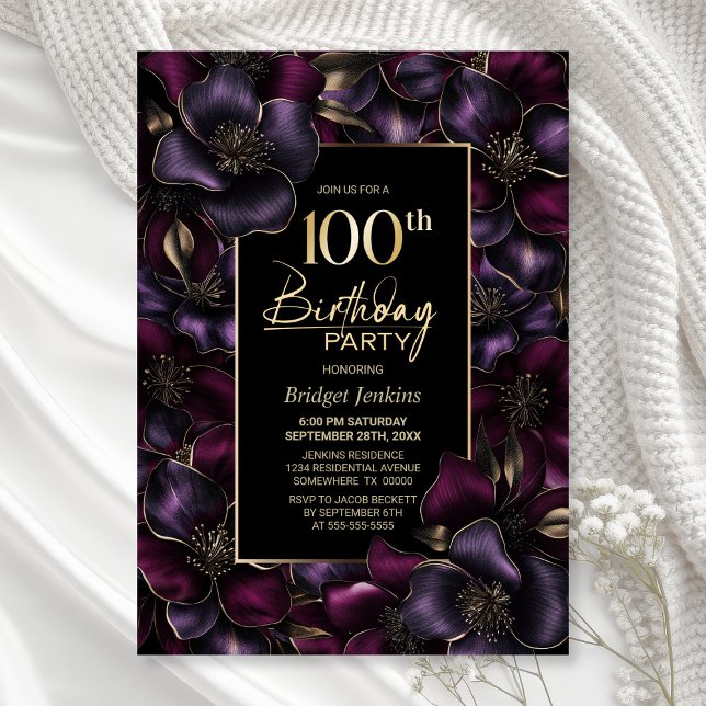 Invitación Fiesta de cumpleaños número 100 de la Floral morad (Subido por el creador)