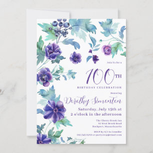 Invitación Fiesta de cumpleaños número 100 de la Floral Púrpu