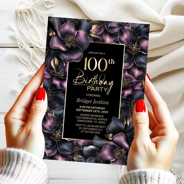 Invitación Fiesta de cumpleaños número 100 de la Floral rosa  (Subido por el creador)