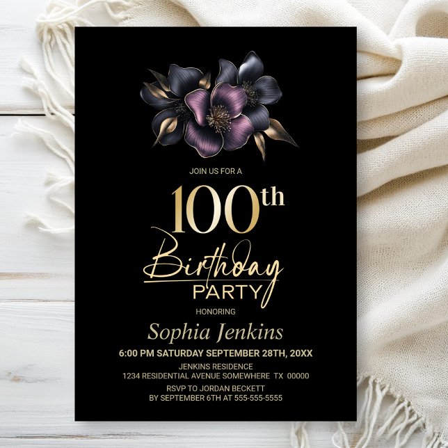 Invitación Fiesta de cumpleaños número 100 de la Floral rosa  (Subido por el creador)