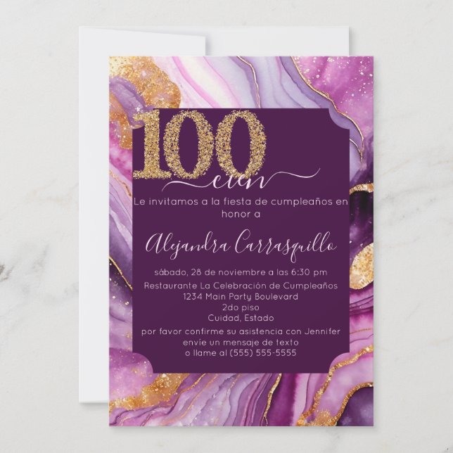 Invitación Fiesta de Cumpleaños número 100 de la Preciosa Ága (Anverso)