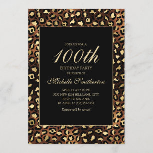 Invitación Fiesta de cumpleaños número 100 de Leopardo Negro