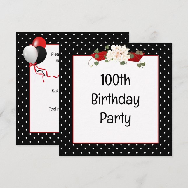 Invitación Fiesta de cumpleaños número 100 de lunares (Anverso / Reverso)
