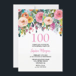 Invitación Fiesta de cumpleaños número 100 de mujeres invita<br><div class="desc">Fiesta de cumpleaños número 100 Invitar flores rosadas Ver colección coincidente en la tienda Diseño Cortesía de www.createthecut.com</div>