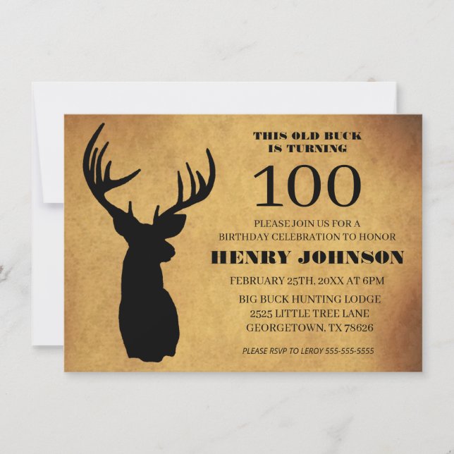Invitación Fiesta de cumpleaños número 100 de Old Buck (Anverso)