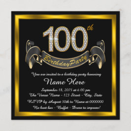 Invitación Fiesta de cumpleaños número 100 de Oro Negro