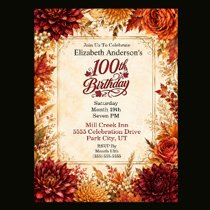 Invitación Fiesta de cumpleaños número 100 de Otoño de Lujo