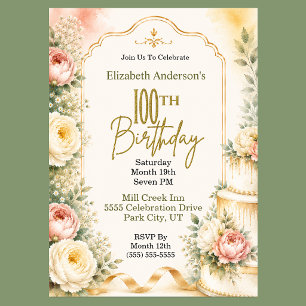 Invitación Fiesta de cumpleaños número 100 de Peonía Hermosa