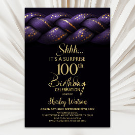 Invitación Fiesta de cumpleaños número 100 de Purple Gold Bra