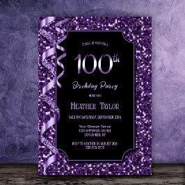 Invitación Fiesta de cumpleaños número 100 de Purple Sequins