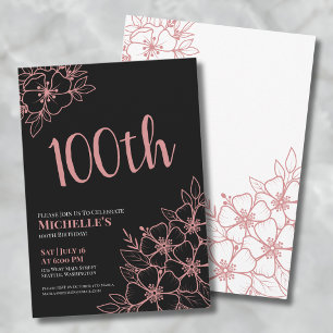 Invitación Fiesta de cumpleaños número 100 de Rose Gold