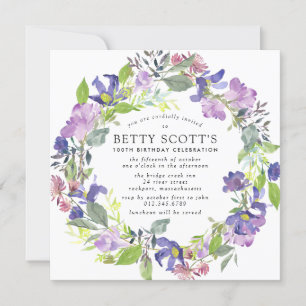 Invitación Fiesta de cumpleaños número 100 de Rustic Purple y