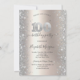 Invitación Fiesta de cumpleaños número 100 de Silver Sparkle 