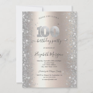 Invitación Fiesta de cumpleaños número 100 de Silver Sparkle