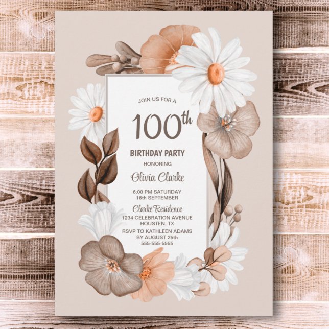 Invitación Fiesta de cumpleaños número 100 de White Daisy Aut (Subido por el creador)