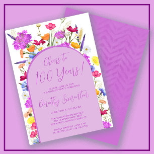 Invitación Fiesta de cumpleaños número 100 del Arco Boho Purp