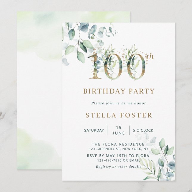 Invitación Fiesta de cumpleaños número 100 del Eucalipto de O (Anverso / Reverso)
