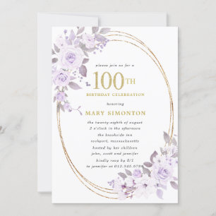 Invitación Fiesta de cumpleaños número 100 del Rosa morado de
