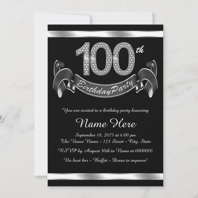 Invitación Fiesta de cumpleaños número 100 elegante (Anverso)