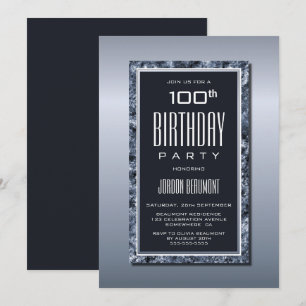 Invitación Fiesta de cumpleaños número 100 elegante de plata