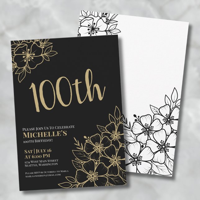 Invitación Fiesta de cumpleaños número 100 elegante dorada (Gold Elegant 100th Birthday Party Invitation )