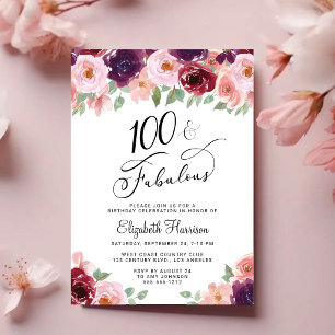 Invitación Fiesta de cumpleaños número 100 Elegante Floral