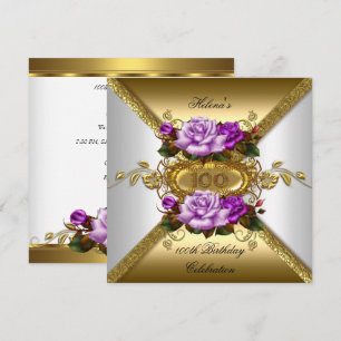 Invitación Fiesta de cumpleaños número 100 Elegantes Rosas Mo