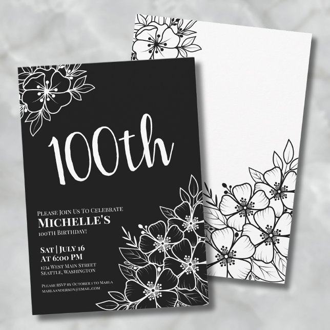 Invitación Fiesta de cumpleaños número 100 femenina (One Hundred Feminine Elegant 100th Birthday Party Invitation)