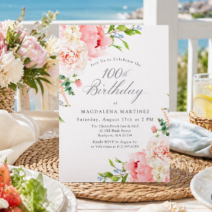 Invitación Fiesta de cumpleaños número 100 Femenina Rosas ros