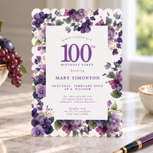 Invitación Fiesta de cumpleaños número 100 Flor de Violeta Mo