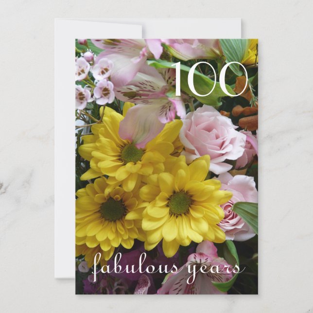 Invitación Fiesta de cumpleaños número 100 - Floral rosa y am (Anverso)