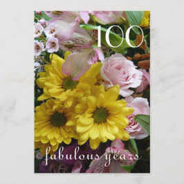 Invitación Fiesta de cumpleaños número 100 - Floral rosa y am
