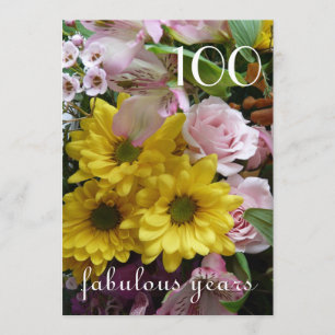 Invitación Fiesta de cumpleaños número 100 - Floral rosa y am
