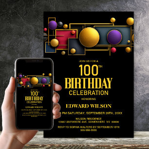 Invitación Fiesta de cumpleaños número 100 geométrica y color