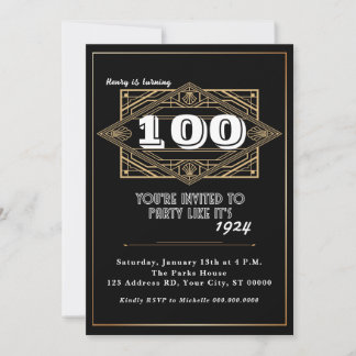 Invitación Fiesta de cumpleaños número 100, Gran Gatsby, Art