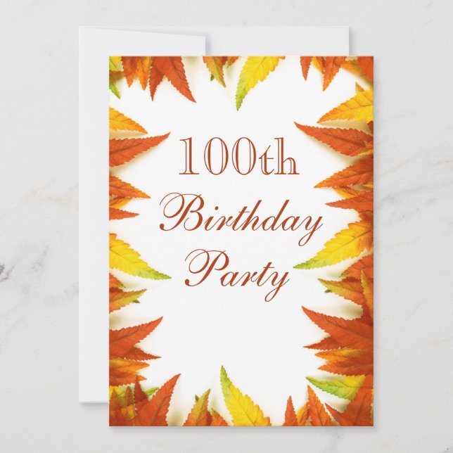 Invitación Fiesta de cumpleaños número 100 Hojas de otoño (Anverso)