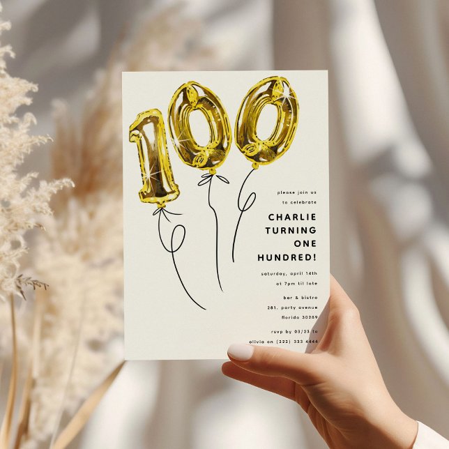 Invitación Fiesta de cumpleaños número 100 Minimal Gold 100 G (Subido por el creador)