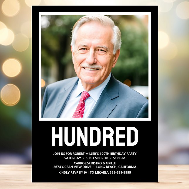 Invitación Fiesta de cumpleaños número 100 Modern HUNDRED Fot (Subido por el creador)