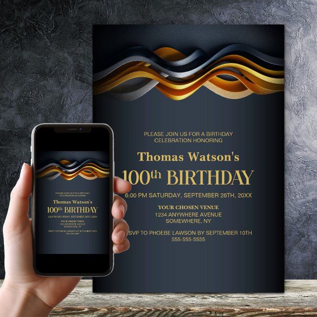 Invitación Fiesta de cumpleaños número 100 naranja y gris mod (Subido por el creador)