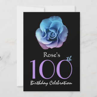 Invitación Fiesta de cumpleaños número 100 Rosa elegante azul