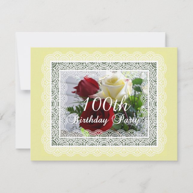 Invitación Fiesta de cumpleaños número 100 - rosas rojas/amar (Anverso)