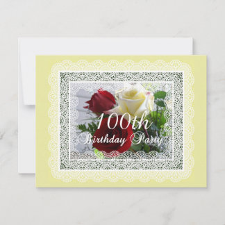 Invitación Fiesta de cumpleaños número 100 - rosas rojas/amar