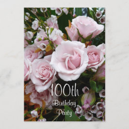 Invitación Fiesta de cumpleaños número 100 - rosas rosas rosa