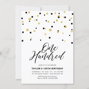 Invitación Fiesta de cumpleaños número 100 simple negro y dor