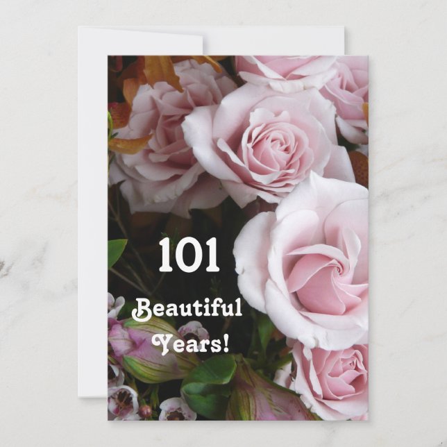 Invitación Fiesta de cumpleaños número 101- Bouquet Rosa Rosa (Anverso)