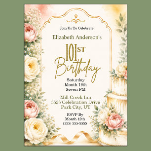 Invitación Fiesta de cumpleaños número 101 de Peonía Hermosa
