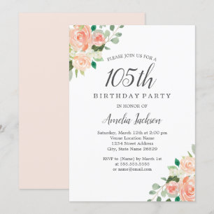 Invitación Fiesta de cumpleaños número 105 de Peach Rubor Wat